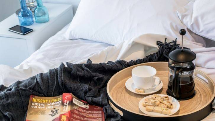 Breakfast in bed. Airbnb in Richmond. Photo: Meagan Harding