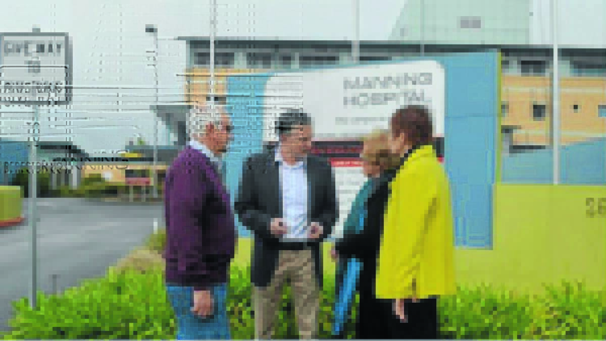 Community pressure is needed to effect change on how government funding is allocated: Country Labor candidate and Taree doctor, David Keegan (second right) with Bryan Clancy, Marion Hosking OAM and Nola Binder discussing the lack of hospital funding. 