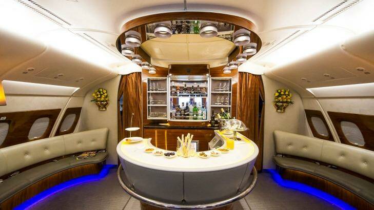 Emirates on board lounge. Photo: Jacob Pfleger