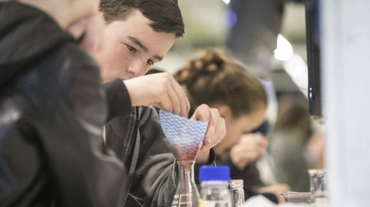Students at Bulli High School attend the University of Wollongong Science Experience, however not all students are so enamoured of the subject. Photo: Paul Jones