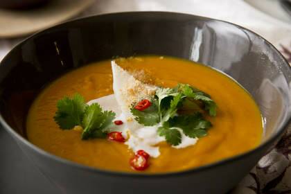 Thai-inspired roast pumpkin soup with coconut. Photo: Marcel Aucar