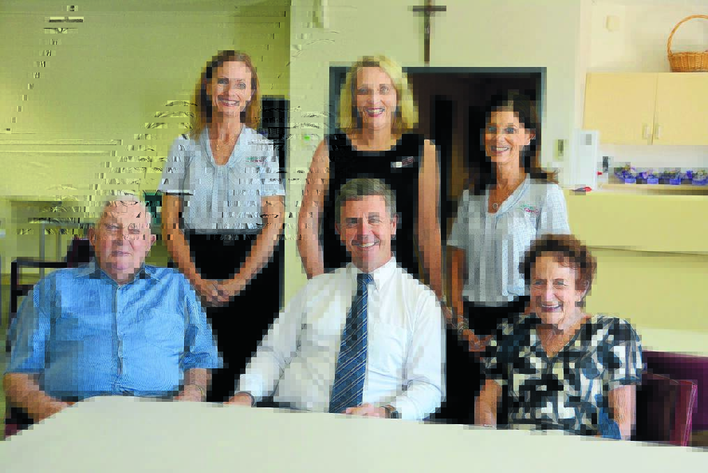 Anglican Care's marketing manager Kylie Jacques, Anglican Care general manager community care services Chris Giles, Taree Anglican Care manager Helen Bartley, John Nichols, federal member for Lyne Dr David Gillespie and Norma Rixon.
