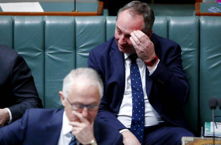 Deputy Prime Minister Barnaby Joyce and Prime Minister Malcolm Turnbull during Question Time at Parliament House in Canberra on Monday 14 August 2017. fedpol Photo: Alex Ellinghausen