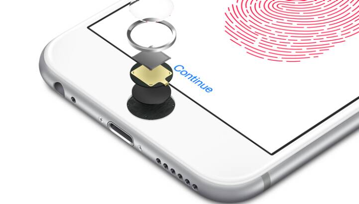 The iPhone 6s home button showing the Touch ID hardware.