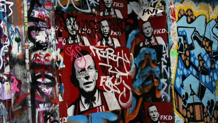 Defacement: Graffiti, electronic or otherwise, has not always been kind to Prime Minister Tony Abbott.  Photo: Flickr/raoulsphotos