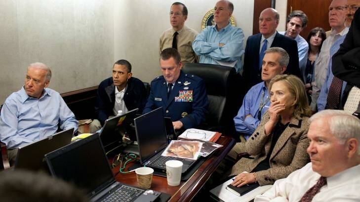 Mystery still surrounds what the likes of Barack Obama, second left, and Hillary Clinton, second right, seated, saw in the White House during the mission against Osama bin Laden. Photo: Pete Souza