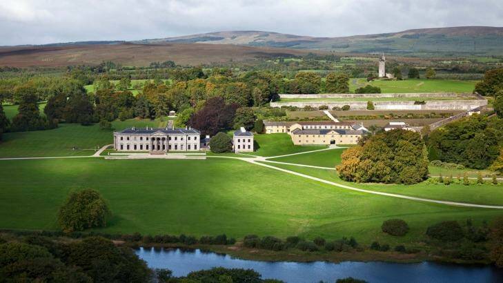 Ballyfin House, is surrounded by lush, manicured gardens.