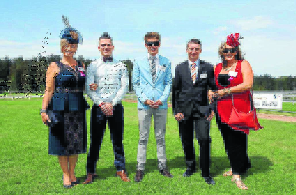 Male finalists Hayden Bentley, Aaron Schmitzer and Calan Chick with judges Shirley Clarke and Bronwyn Wallace.