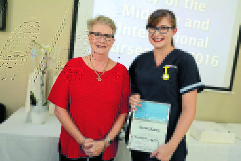 Penny Wright and Olivia Dodds at the International Nurses and Midwives Day awards. Olivia was awarded the 'Late Lionel John Wright Education Grant' from Lionel's daughter Penny.