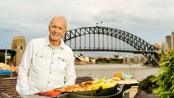 Paul Hogan at the Milson's Point barbecue in aid of cancer research.  Photo: Stephen Reinhardt