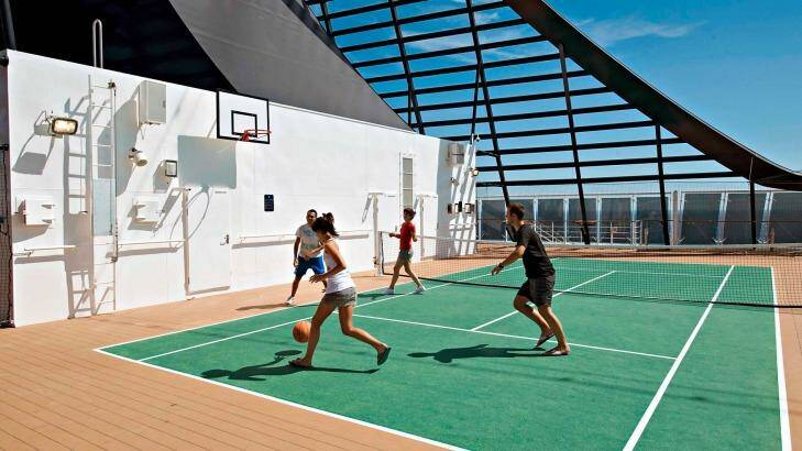 Keeping fit on court on the MSC Splendida. Photo: Supplied