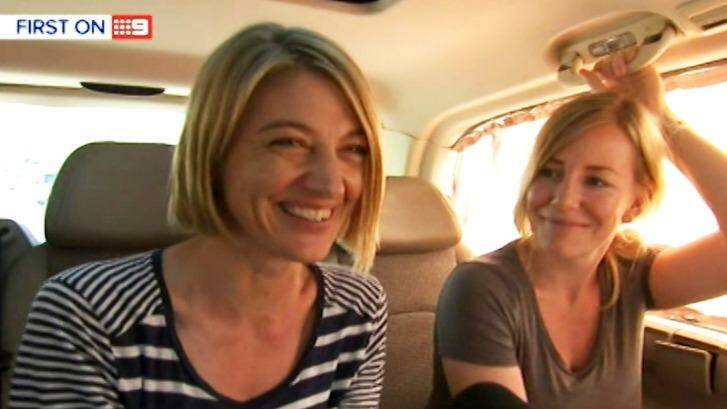Tara Brown and Sally Faulkner after their release from a Beirut jail. Photo: Channel Nine
