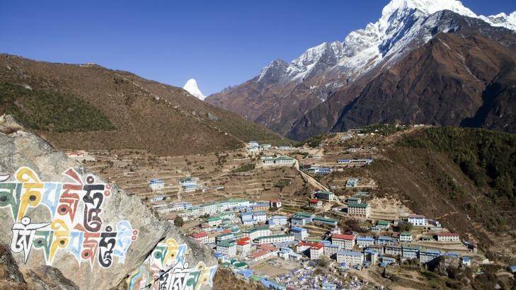View over Namche Bazaar, the largest town in the Khumbu region. Photo: Andrew Bain