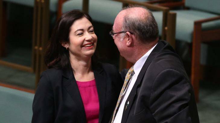 Warren Entsch and Terri Butler at the introduction of a private member's bill on marriage equality in August last year. On Wednesday he accused the Labor MP of "using the gay community to try and push a political point". Photo: Andrew Meares