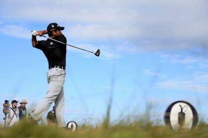 Australian golfer Jason Day tees off on the 15th hole during the third round of the Open at St Andrews on Sunday. Photo: Matthew Lewis