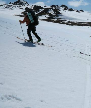 Daisy Dumas, Dave Herring and Adam West of Main Range Back Country, backcountry skiing, Thredbo. Photo: Tim Peltz
