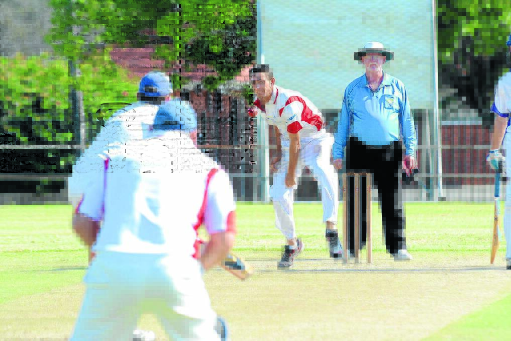 Paxton Kelly bowling for Old Bar in the Manning first grade cricket grand final against United. Kelly took 5/36.