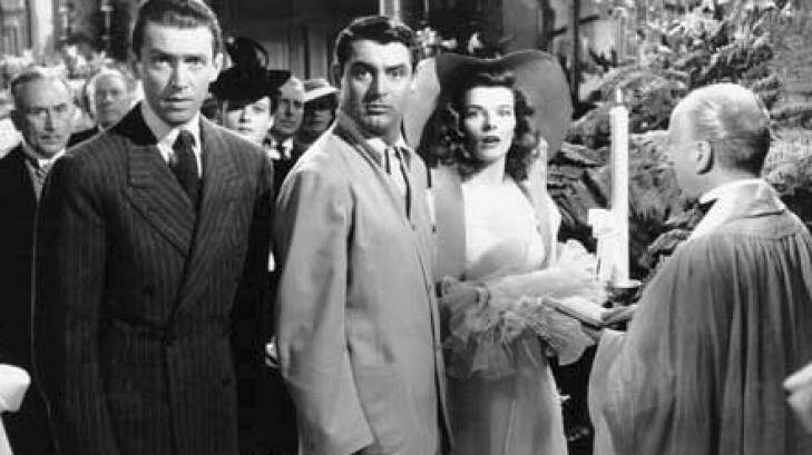 Jimmy Stewart, Cary Grant and Katharine Hepburn in Philadelphia Story.
