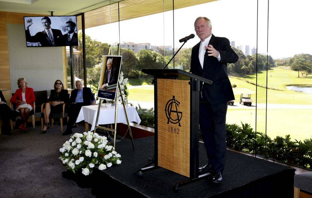 Long-time colleague: Ian Chappell delivers his memories of Richie at the The 
Australian Golf Club in Sydney. Photo: Gregg Porteous