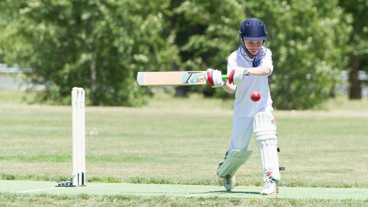 Finn Carr of Marist College in Canberra Playing in the junior format cricket. This is a relatively new format of junior cricket designed to help the kids become more engaged in a game of cricket..Photo Jay Cronan Photo: Jay Cronan
