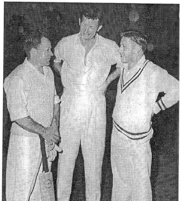 Richie Benaud flanked by brothers Ron and Johnny Martin after the NSW-Mid North Coast clash in 1963. Ron was a member of the Mid North Coast XI, with Johnny in the State side.