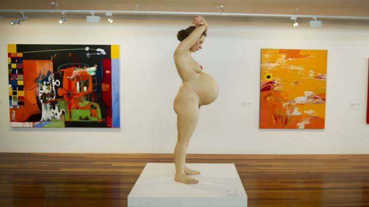 Ron Mueck's <i>Pregnant Woman</i> at the National Gallery of Australia Contemporary art space. Photo: Jay Cronan