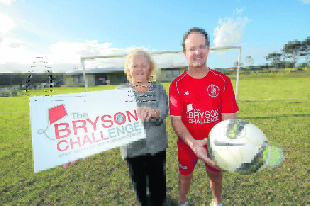 Bryson Challacombe s mum Lisa Ruprecht and Old Bar vice president Anthony Beckett, who is wearing the strip the Barbarians will don for tomorrow s Bryson Challacombe Shield clash against Taree Wildcats at Old Bar.