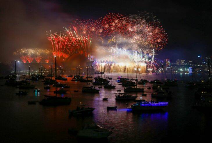 The midnight New Years Eve fireworks over Sydney Harbour, viewed from Mrs Macquaries Point in Sydney. 31st December 2017 Photo: Janie Barrett .