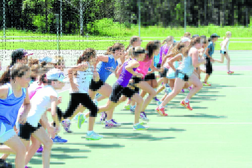 They're off: Thirty seven young Manning netballers defied a hot afternoon to take part in the coaching clinic at Taree Recreation Centre.