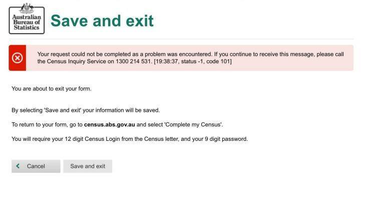 An error message seen when trying to submit the census. Photo: Liam Phillips