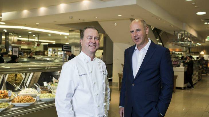 Chef Neil Perry and DJs CEO John Dixon in the soon-to-be revamped food hall at Market Street, Sydney. Photo: Dominic Lorrimer