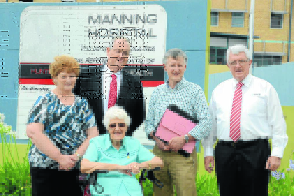 Talks in Taree this week: Lyn Mayo OAM?and Nita Reed with NSW shadow minister for health Walt Secord, Dr David Keegan from the Nita Reed Community Dialysis Centre protest group and mayor Paul Hogan.