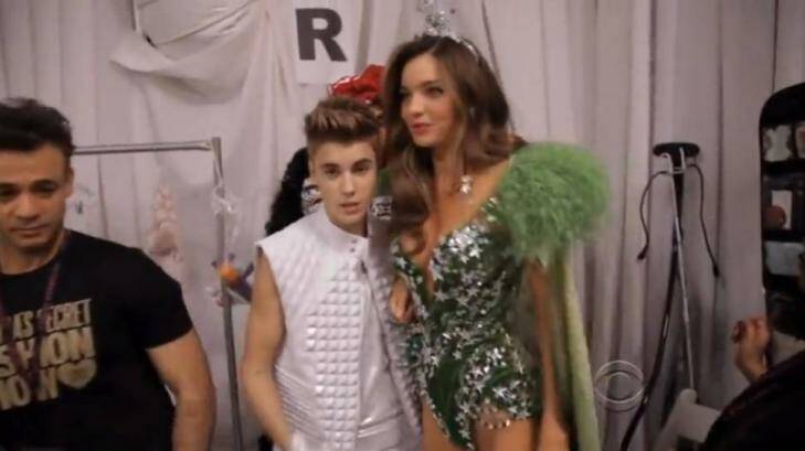Justin Bieber and Miranda Kerr reportedly met and connected backstage at the 2012 Victoria's Secret show. Photo: CBS