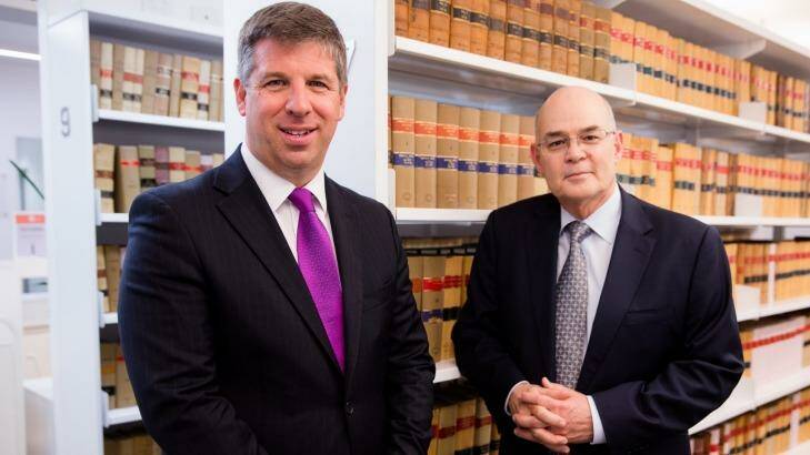 Jonathan Smithers, chief executive of the Law Council of Australia, and Gary Ulman, president of the Law Society of NSW, are against the sale of the NSW land titles registry. Photo: Edwina Pickles