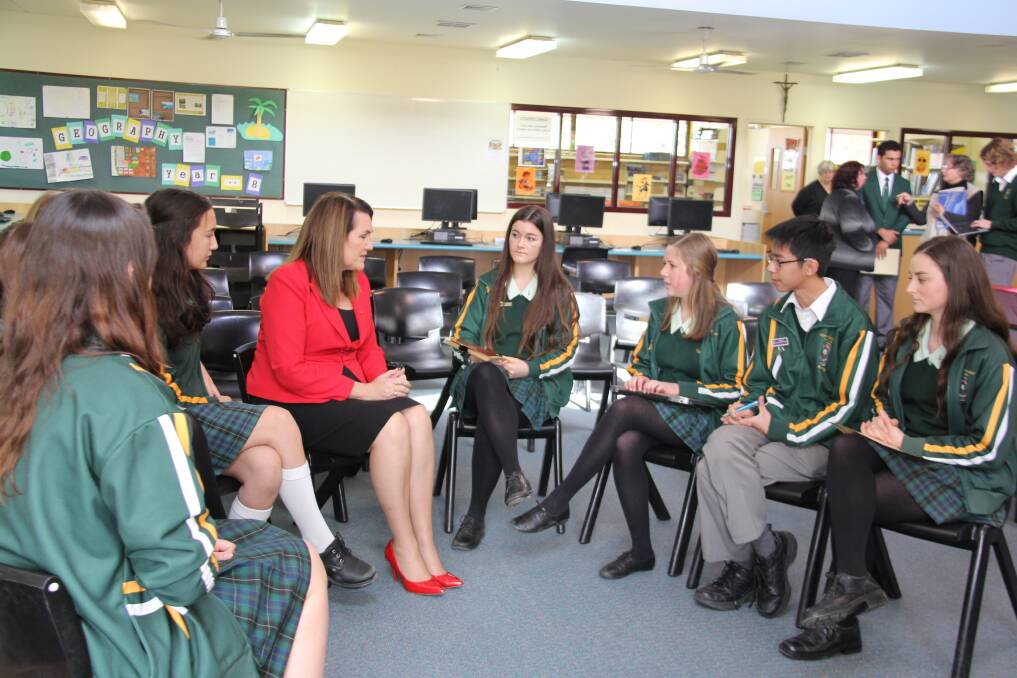 Senator Deborah O'Neill sits to speak with some of the members of the St Clare's Human Rights Group. Photo courtesy Aurora, Diocese of Maitland-Newcastle.