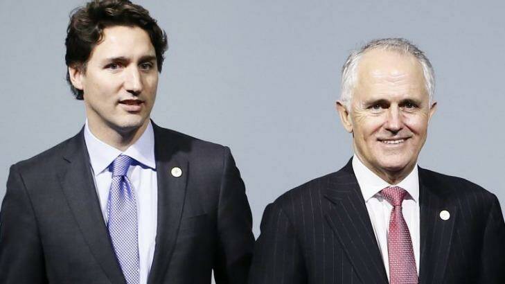 Canadia's Prime Minister Justin Trudeau and Australia's Malcolm Turnbull at the Paris climate summit.