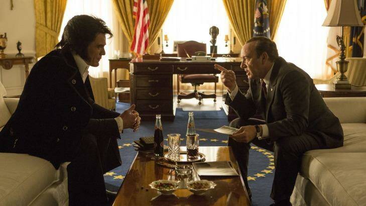 Michael Shannon as Elvis Presley and Kevin Spacey as Richard Nixon in <i>Elvis & Nixon</i>. Photo: Steve Dietl