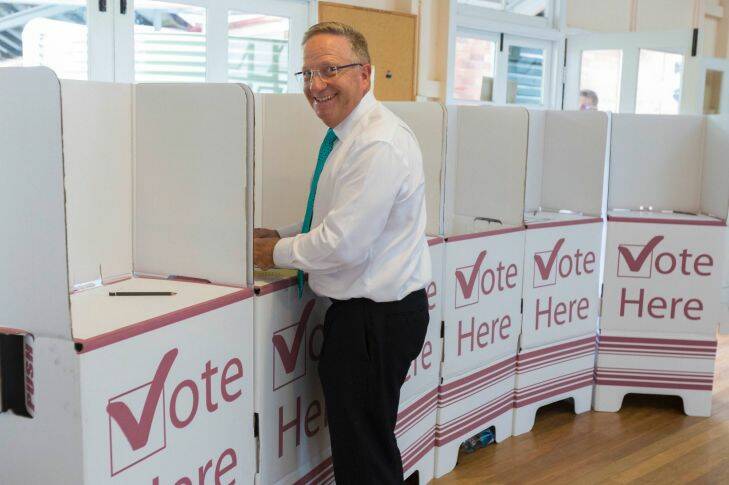 Ex-Australian Cricketer Ian Healy votes in the Queensland election at the East Brisbane State School, Brisbane, Saturday, November 25, 2017. (AAP Image/Glenn Hunt) NO ARCHIVING, EDITORIAL USE ONLY