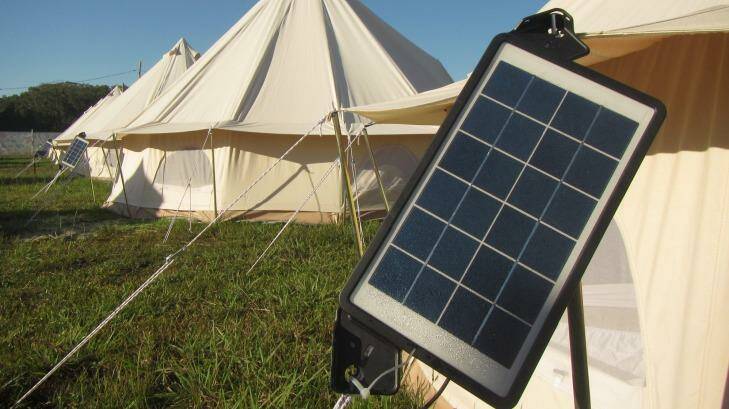 Tent solar panels: USB chargers allow campers to power up their phones. Photo: Louise Southerden