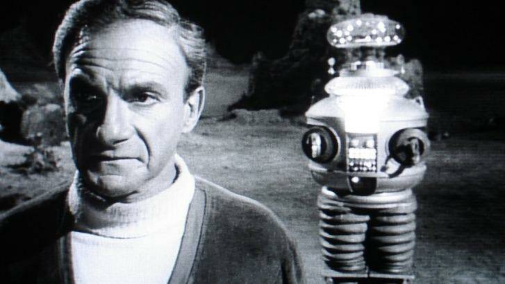 Jonathan Harris as Dr. Zachary Smith with  the Robot in 'Lost In Space'.