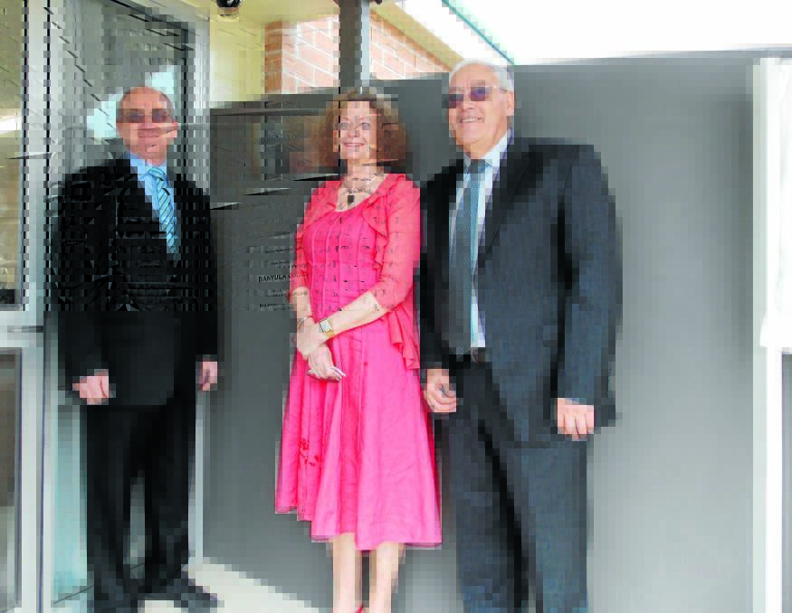 Barbara Hargans (centre) officially opened the 40-bed extension to Banyula Lodge at Old Bar. She shared the celebration with Bushland Health Group chairman of the board of directors, Graham Brown and Bushland Health Group chief executive officer, Denis Hawkins.