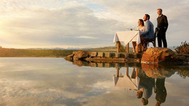Dinner for two on the water at Spicers Hidden Vale retreat. Photo: Jesse Smith