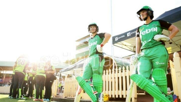 Meg Lanning (left) and Emma Inglis get ready to bat against Sydney Thunder Photo: Matt King - CA