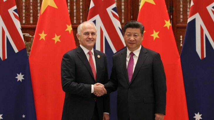 Chinese president Xi Jiping welcomes Australian Prime Minister Malcolm Turnbull at the West Lake State Guesthouse in Hangzhou, China on September 4, 2016. The G20 Leaders Summit will be held in Hangzhou, China on September 4-5. Photo: Sanghee Liu Malcolm Turnbull China