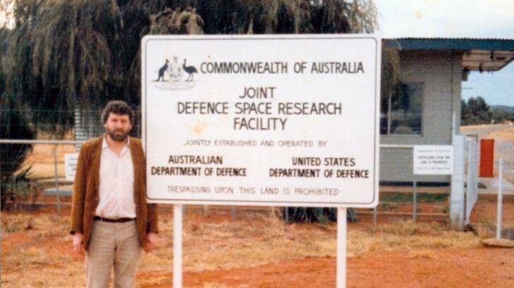 Des Ball at the entrance to Pine Gap in 1984.
 Photo: Supplied