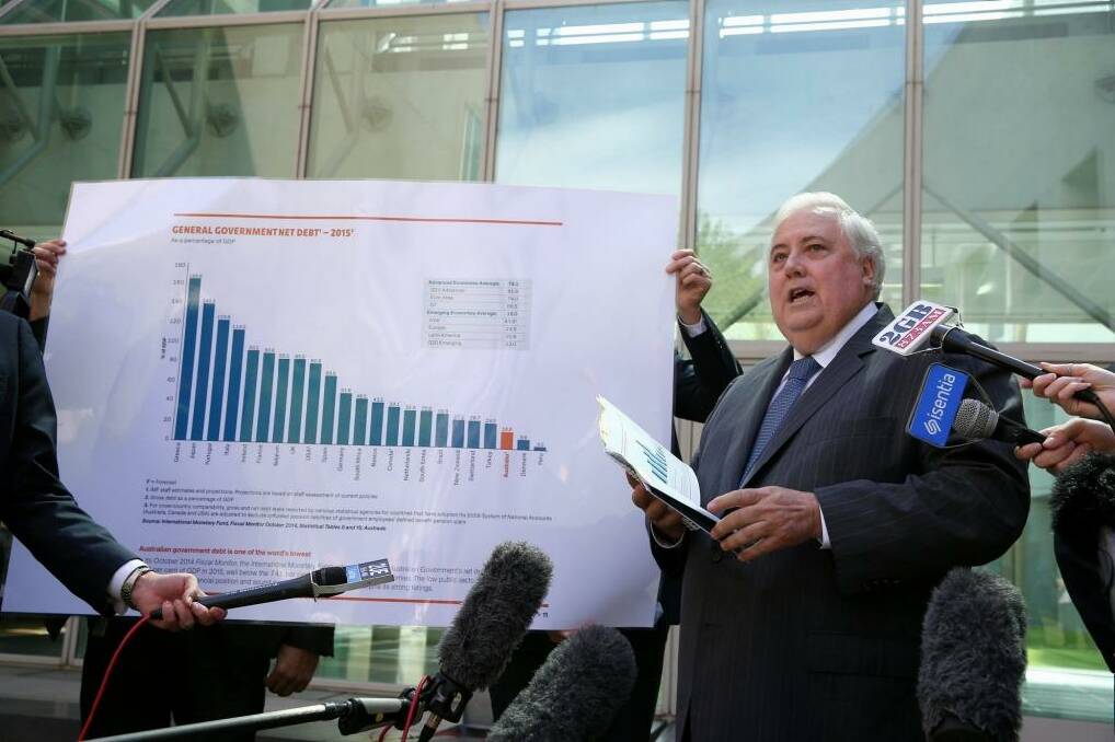 Palmer United Party leader Clive Palmer during a press conference at Parliament House on Wednesday. Photo: Alex Ellinghausen
