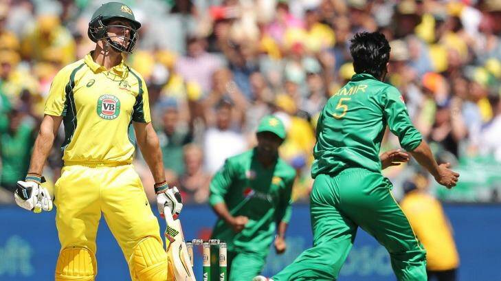 Mitchell Marsh was dismissed by Mohammad Amir for a golden duck in the second ODI. Photo: Scott Barbour