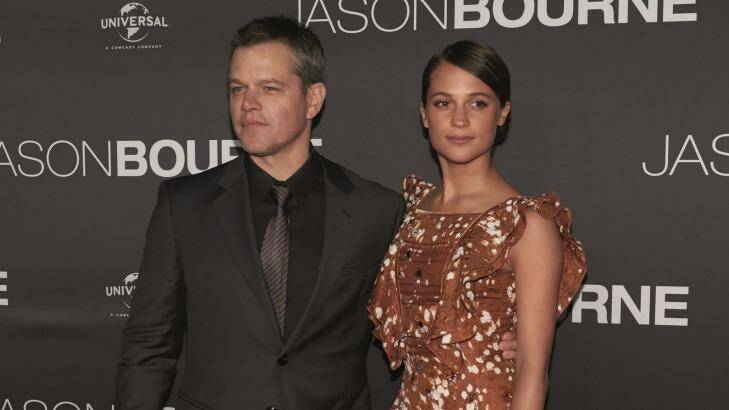 Matt Damon and Alicia Vikander at the premiere of <i>Jason Bourne</i> at Moore Park, Sydney, on July 3.