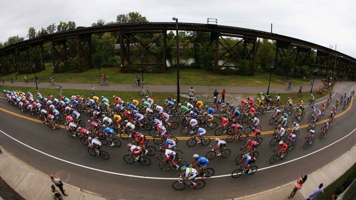 Cat's eye view: The peloton passes through the streets of Richmond during the World Road Championships. Photo: Bryn Lennon