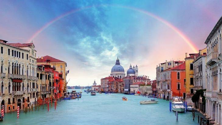 A rainbow forms over the Grand Canal in Venice. Photo: iStock